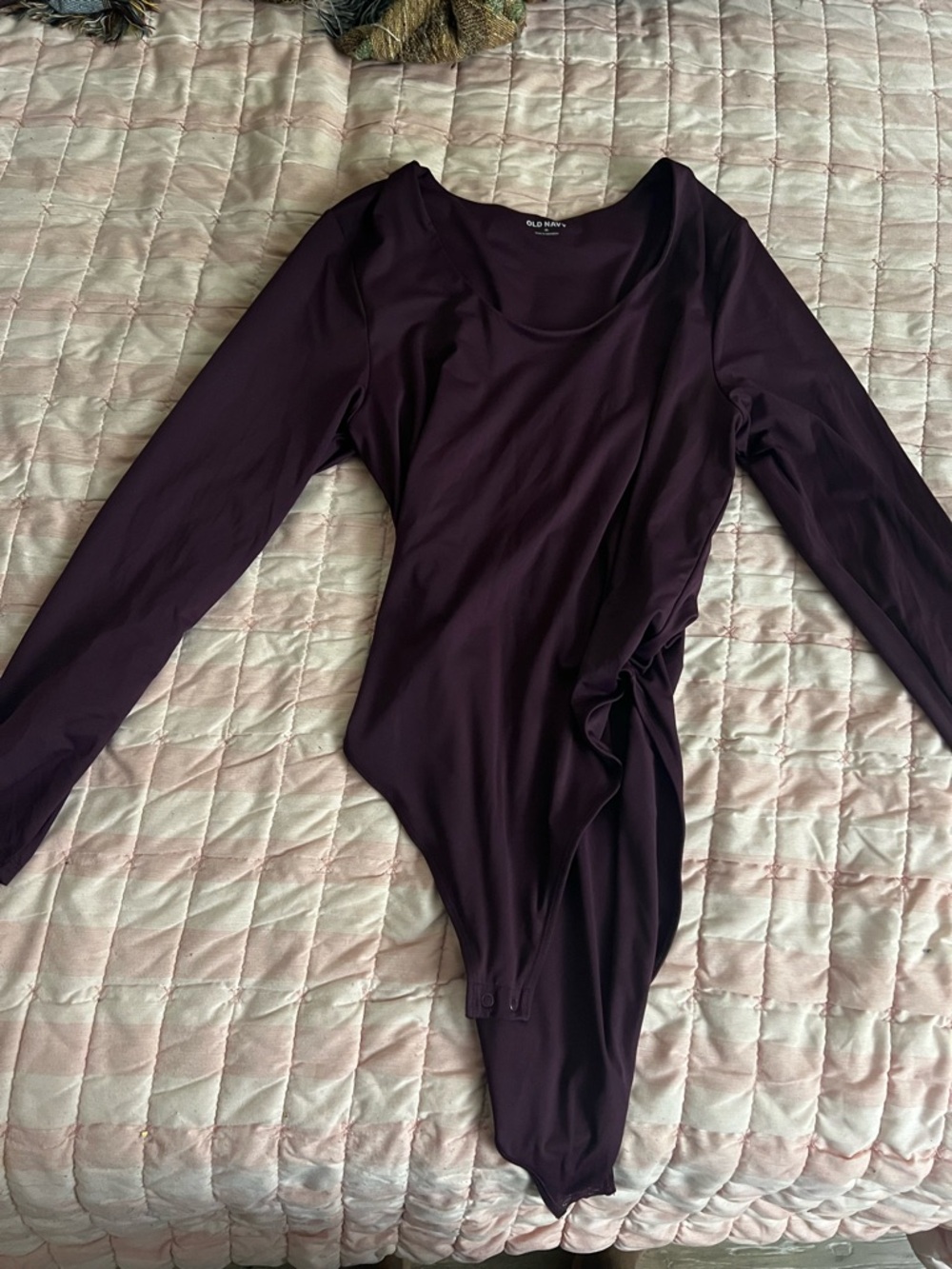Old Navy Deep Plum Long Sleeve Scoop-Neck Bodysuit